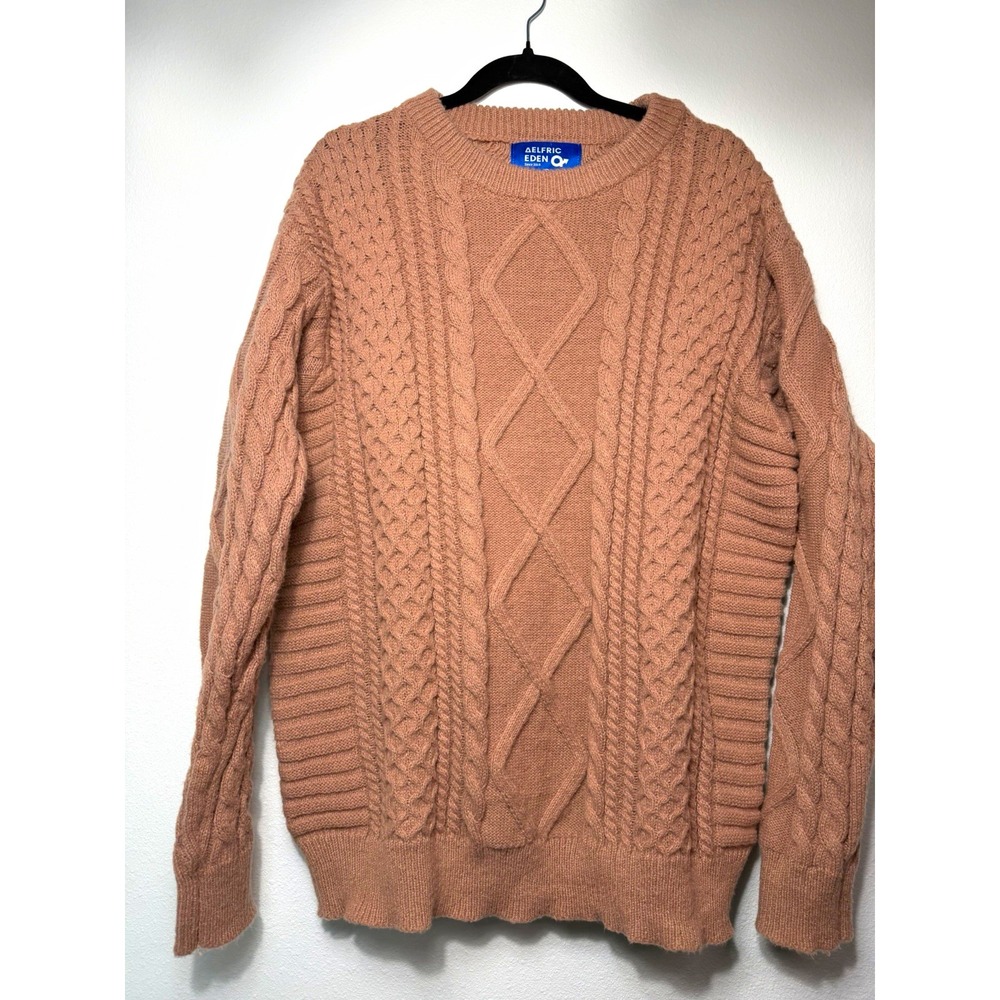 Aelfric Eden Men's Cable Knit Crewneck Pullover Sweater Brown XL Polyester